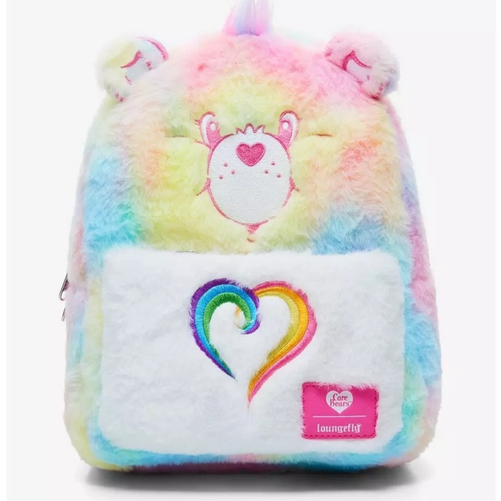 Care Bears Pastel Rainbow Fuzzy Mini Backpack Loungefly Hot Topic